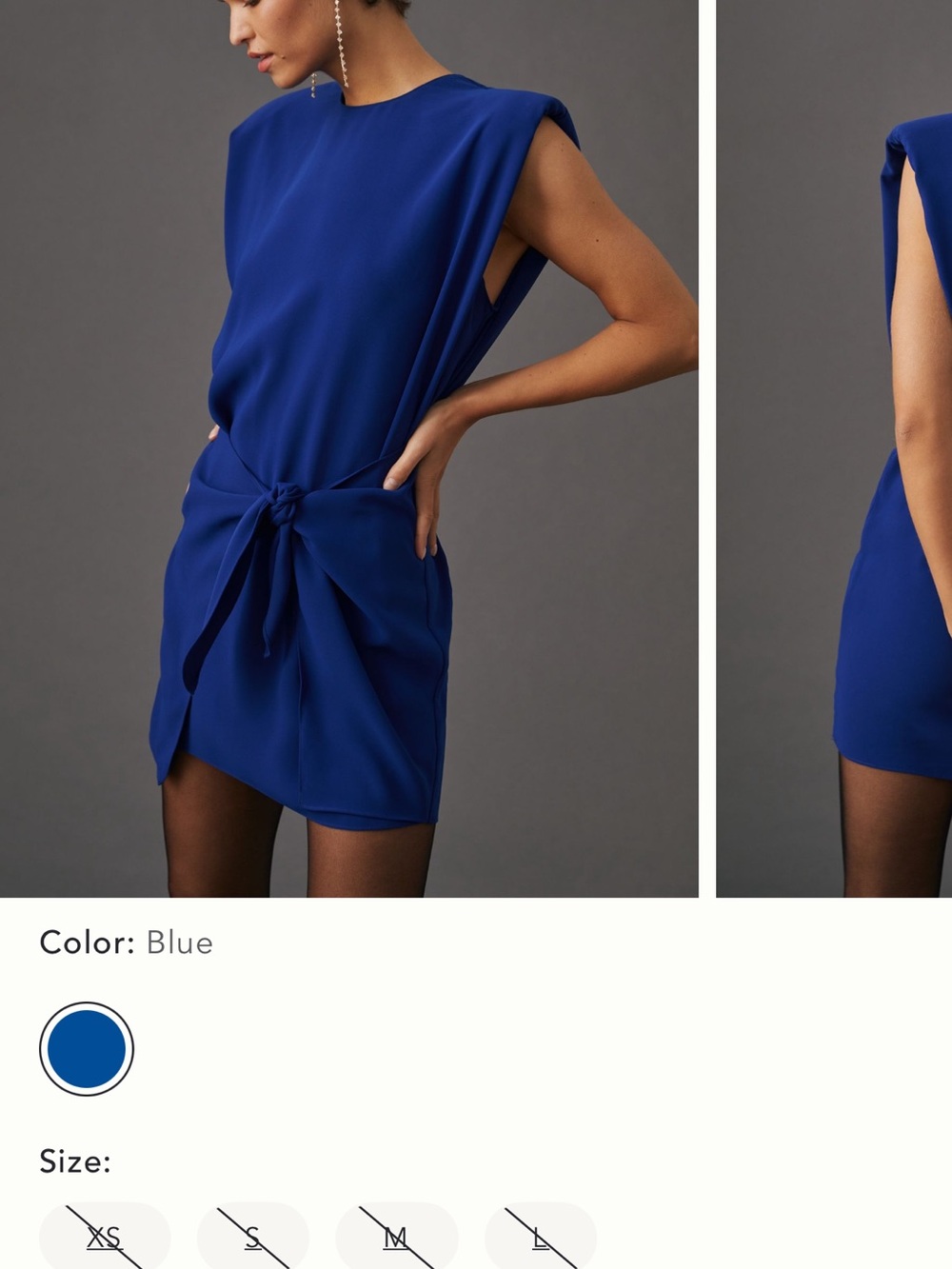 Amanda Uprichard Royal Blue Sleeveless Tie-Waist Mini Dress